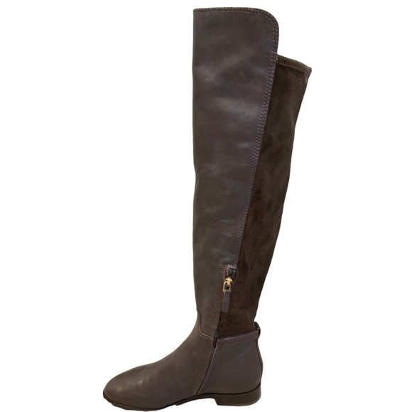 NWOB Tory Burch Brown Wyatt Leather & Suede 50/50 Knee High Riding Boots- Sz 6.5 - Picture 3 of 10